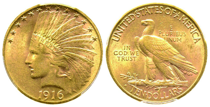 10 Dollars, San Francisco, 1916 S, AU 16.71 g.
Ref : Fr. 167 , KM#130
Conservati...