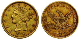 5 Dollars, New Orleans, 1840 O, AU 8.35 g.
Ref : Fr. 141, KM#69
Conservation : PCGS AU 50+
Quantité : 15.833 ex. Rare