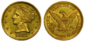 5 Dollars, Denver, 1852 D, AU 8.35 g.
Ref : Fr. 140, KM#69
Conservation : PCGS AU 58+