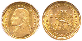 One Dollar, 1903, Thomas Jefferson 100e Ann. de l'achat de la Louisiane, AU
Avers : Thomas Jefferson. UNITED STATES OF AMERICA Revers : LOUISIANA PURC...