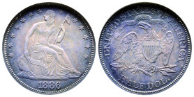Half Dollar, 1886, AG
Ref : KM#99
Conservation : NGC MS 65. Rarissime dans cet état. Seulement 5.886 monnaies frappées. Très Rare