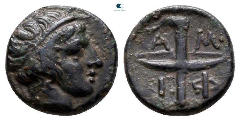 Macedon. Amphipolis circa 410-357 BC. 
Bronze Æ

11 mm, 1,27 g

Diademed he...