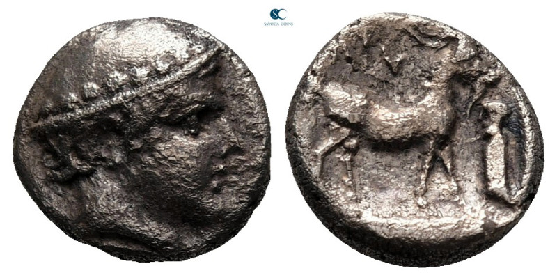Thrace. Ainos circa 427-421 BC. 
Diobol AR

10 mm, 1,18 g

Head of Hermes r...