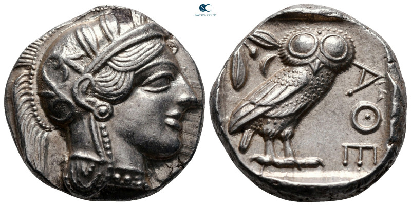 Attica. Athens circa 454-404 BC. 
Tetradrachm AR

25 mm, 17,20 g

Helmeted ...