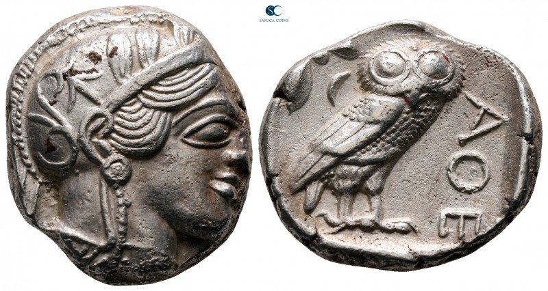 Attica. Athens circa 454-404 BC. 
Tetradrachm AR

24 mm, 17,08 g

Helmeted ...