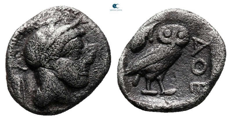 Attica. Athens circa 454-404 BC. 
Obol AR

10 mm, 0,62 g

Helmeted head of ...