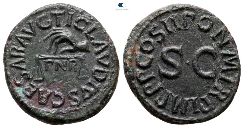 Claudius AD 41-54. Rome
Quadrans Æ

19 mm, 3,13 g

TI CLAVDIVS CAESAR AVG, ...