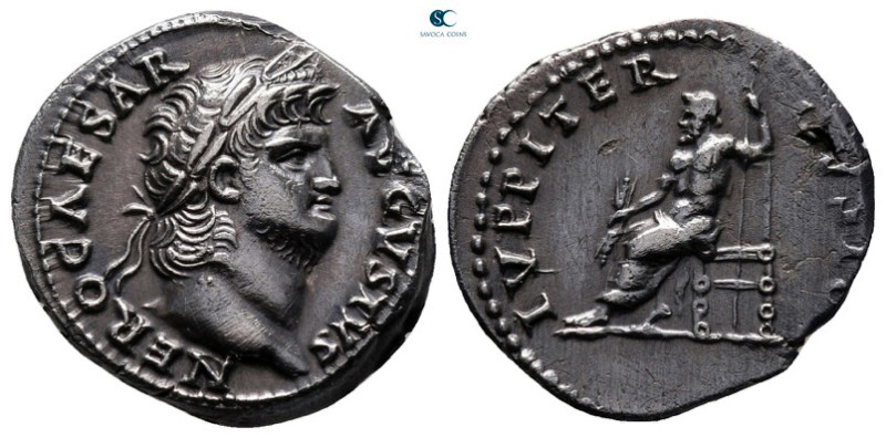Nero AD 54-68. Rome
Denarius AR

17 mm, 3,31 g

NERO CAESAR AVGVSTVS, laure...