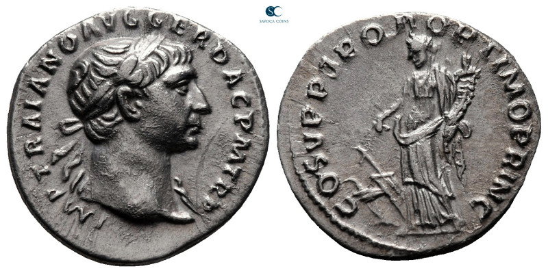 Trajan AD 98-117. Rome
Denarius AR

19 mm, 2,91 g

IMP TRAIANO AVG GER DAC ...