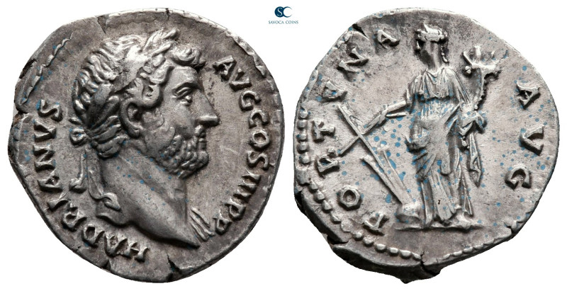 Hadrian AD 117-138. Rome
Denarius AR

16 mm, 3,42 g

HADRIANVS AVG COS III ...
