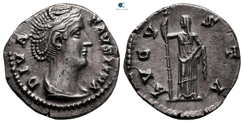 Diva Faustina I AD 140-141. Rome
Denarius AR

18 mm, 3,15 g

DIVA FAVSTINA,...