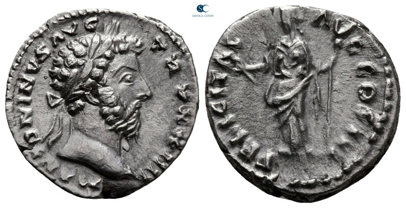 Marcus Aurelius AD 161-180. Rome
Denarius AR

19 mm, 3,14 g

M ANTONINVS AV...