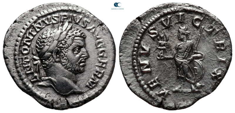 Caracalla AD 198-217. Rome
Denarius AR

20 mm, 2,59 g

ANTONINVS PIVS AVG G...