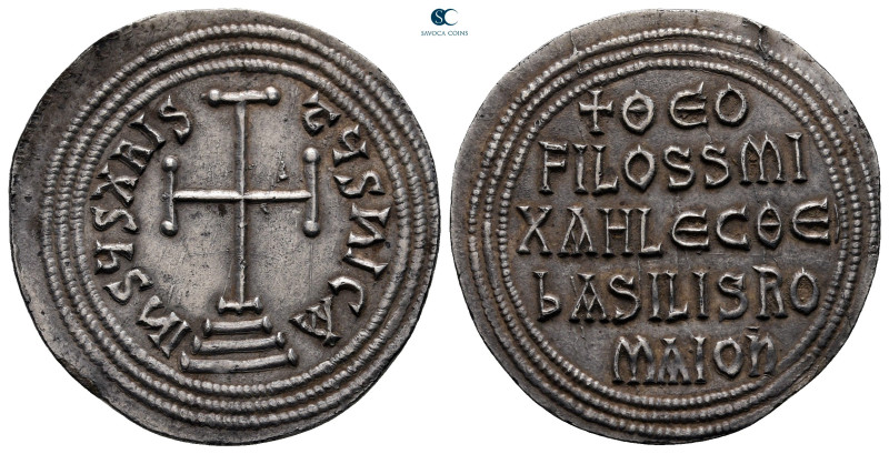Theophilus, with Michael III. AD 829-842. Constantinople. Miliaresion AR

25 m...