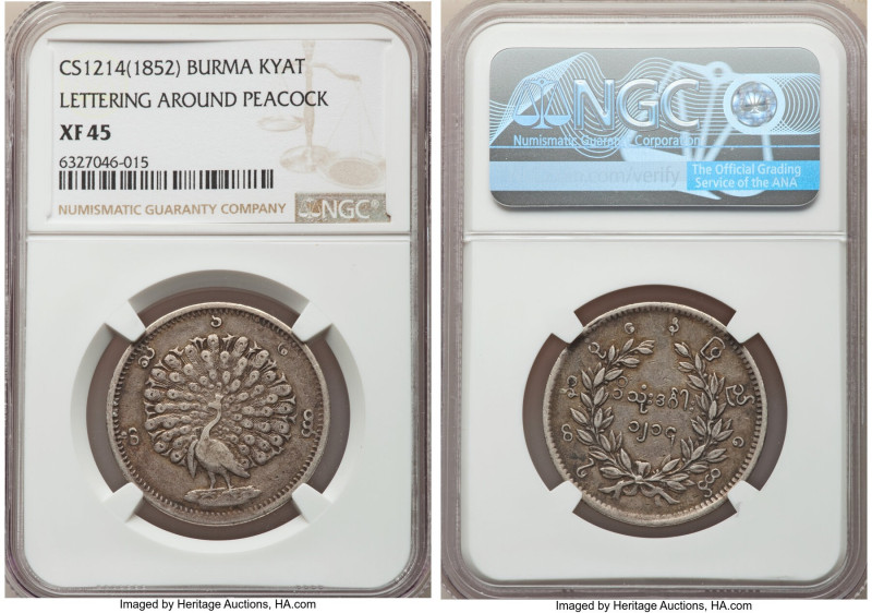 Pagan Kyat CS 1214 (1853)-Dated XF45 NGC, KM10. Moderately handled and occupied ...
