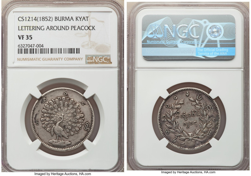 Pagan Kyat CS 1214 (1853)-Dated VF35 NGC, KM10. Showing problem-free metallic su...