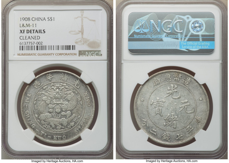 Kuang-hsü Dollar ND (1908) XF Details (Cleaned) NGC, Tientsin mint, KM-Y14, L&M-...