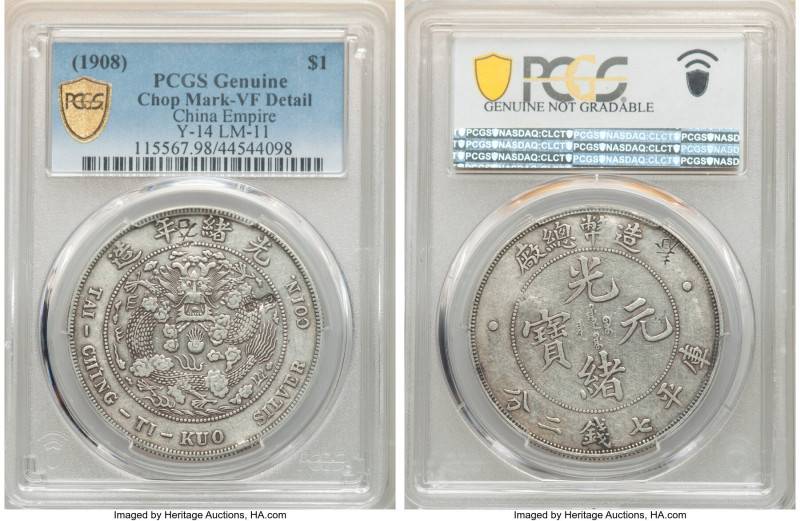 Kuang-hsü Dollar ND (1908) VF Details (Damage) PCGS, KM-Y14, L&M-11. Despite the...