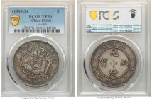 Chihli. Kuang-hsü Dollar Year 34 (1908) VF30 PCGS, Pei Yang Arsenal mint, KM-Y73.2, L&M-465. Long spine on tail, cloud connected variety. A superb and...