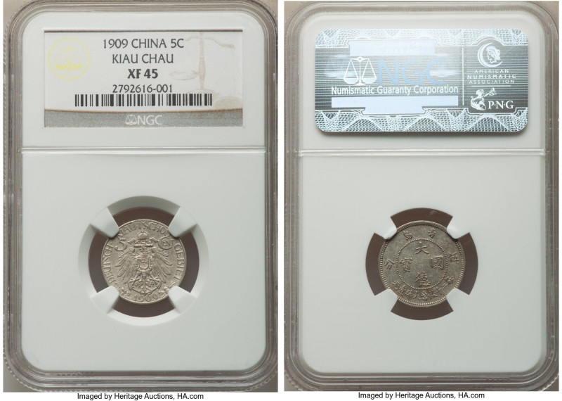 Kiau Chau. German Occupation Pair of Certified Multiple Cents 1909 NGC, 1) 5 Cen...