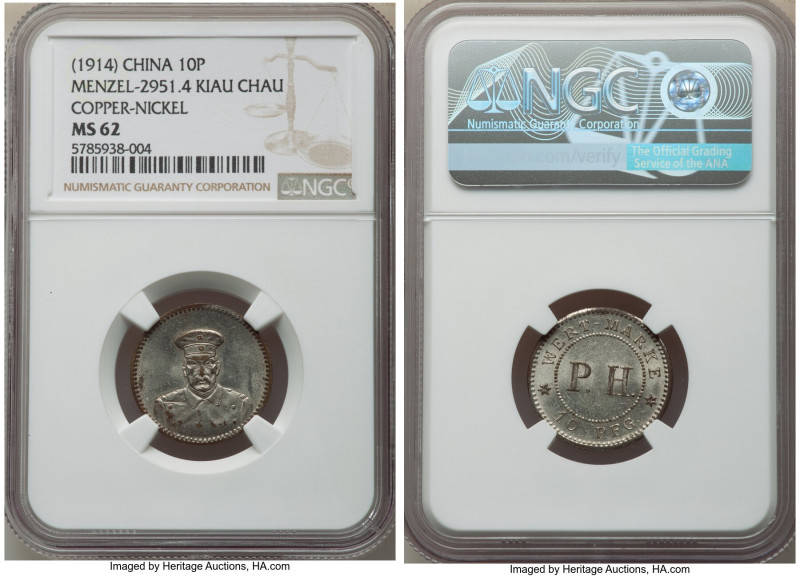 Kiau Chau. German Occupation copper-nickel 10 Pfennig Token ND (1914) MS62 NGC, ...