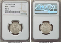 Kirin. Kuang-hsü 20 Cents CD 1901 MS62 NGC, KM-Y181a, L&M-539. This attractive specimen showcases milky champagne surfaces that are lit from beneath b...