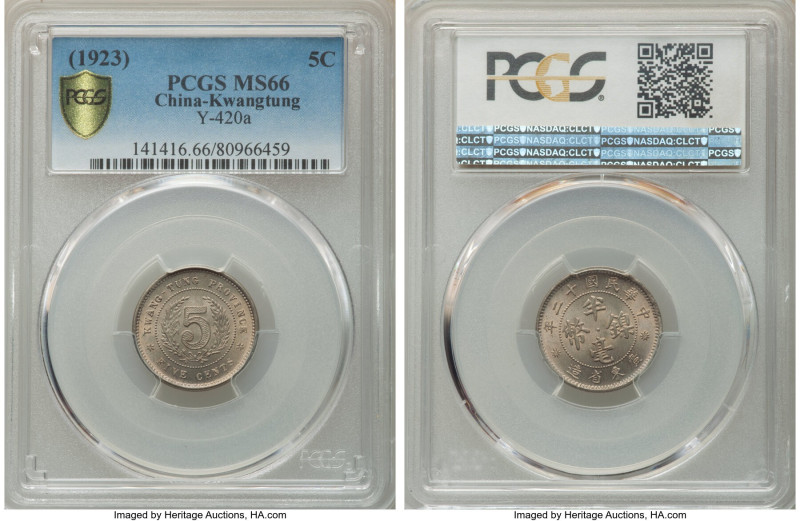 Kwangtung. Republic 5 Cents Year 12 (1923) MS66 PCGS, KM-Y420a. Bearing the seco...