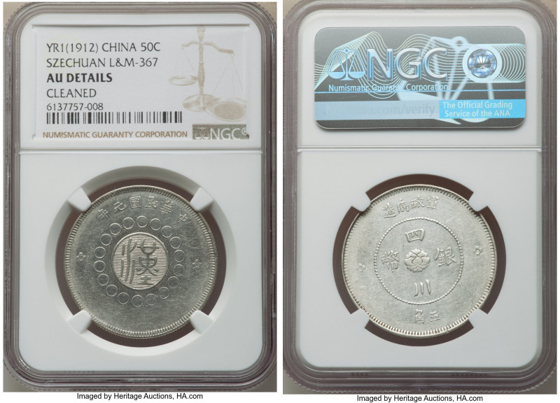Szechuan. Republic 50 Cents Year 1 (1912) AU Details (Cleaned) NGC, KM-Y455, L&M...