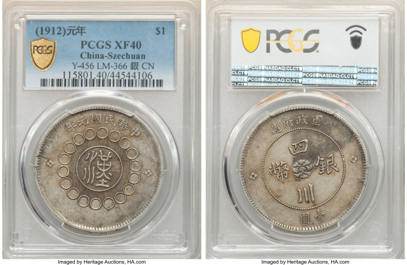 Szechuan. Republic Dollar Year 1 (1912) XF40 PCGS, KM-Y456, L&M-366. Yin connect...