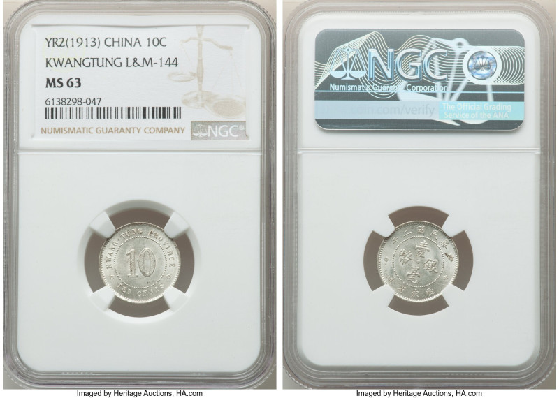 3-Piece Lot of Certified Assorted Issues NGC, 1) Kwangtung. Republic 10 Cents Ye...