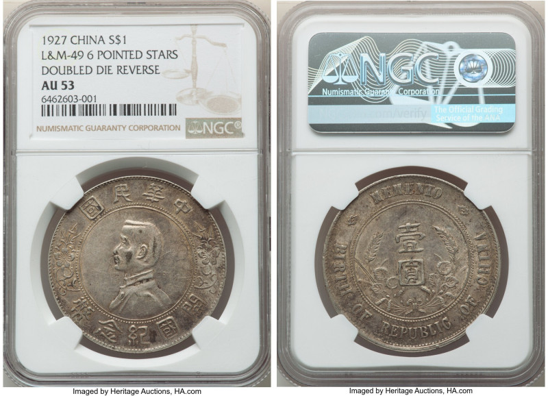 Republic Sun Yat-sen "Memento" Dollar ND (1927) AU53 NGC, KM-Y318a, L&M-49. Six-...