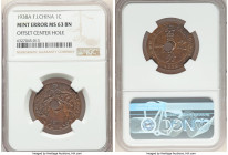 French Colony Mint Error - Offset Punched Center Hole Cent 1938 MS63 Brown NGC, KM12.1. A popular Mint Error, showing an off-center punch, dressed in ...
