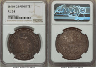 Victoria Trade Dollar 1899-B AU53 NGC, Bombay mint, KM-T5, Prid-8. A stunning Trade Dollar with magenta and teal-tinged reflective fields. 

HID098012...