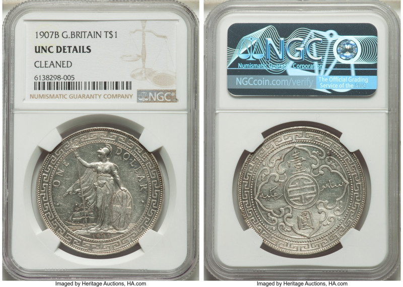 Edward VII Pair of Certified Trade Dollars NGC, 1) Trade Dollar 1907-B - UNC Det...