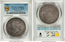 British Colony. Victoria Dollar 1866 AU Details (Cleaned) PCGS, KM10, Prid-1. A gently circulated first year issue, presenting mauve toning on the obv...