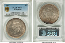 British Colony. Victoria Dollar 1867 AU55 PCGS, KM10. An appealing selection of this typically low-grade type. Singing with luster, the piece is frame...