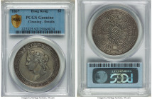 British Colony. Victoria Dollar 1867 Genuine Details (Cleaning) PCGS, KM10. This piece presents a unique appearance owed to past cleaning, one where a...