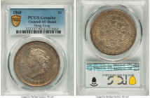 British Colony. Victoria Dollar 1868 AU Details (Cleaned) PCGS, Hong Kong mint, KM10, Prid-3. Retoned in a rather opaque topaz hue, this piece display...
