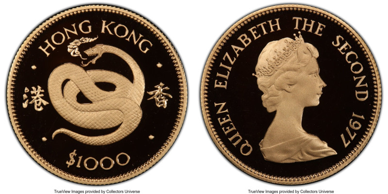 British Colony. Elizabeth II gold Proof "Year of the Snake" 1000 Dollars 1977 PR...