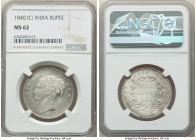 British India. Victoria Rupee 1840-(C) MS62 NGC, Calcutta mint, KM457.1, S&W-2.21, Prid-42. Variety with 19 berries and bud. Subtle stone-gray toning ...