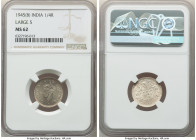 British India. George VI 1/4 Rupee 1945-(b) MS62 NGC, Bombay mint, KM547, S&W-9.66. Large 5, broader border variety. A discerningly struck, lustrous, ...