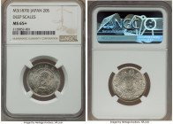 Meiji 20 Sen Year 3 (1870) MS65+ NGC, KM-Y3. Deep scales variety. A stunning blast white piece awarded a "plus" designation due to the sheer magnifice...