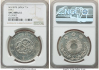 Meiji Yen Year 3 (1870) UNC Details (Cleaned) NGC, Osaka mint, KM-Y5.1, JNDA 01-9. Type 1 with common yen and border around sun crest. Precisely execu...