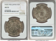 Meiji Yen Year 38 (1905) AU55 NGC, KM-YA25.3, JNDA 01-10A. Showcasing a silty patination that envelopes lightly worn devices consistent with the assig...