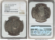 Spanish Colony. Ferdinand VII Counterstamped 8 Reales ND (1832-1834) VF Details (Scratches) NGC, KM83. Host: Peru 8 Reales 1833 LM-MM Lima mint; Count...