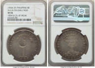 Spanish Colony. Isabel II Counterstamped 8 Reales ND (1834-1837) VF35 NGC, KM108, Basso-56. Host: Chile "Volcano" Peso 1834 SANTIAGO-IJ (cf. KM82.2); ...