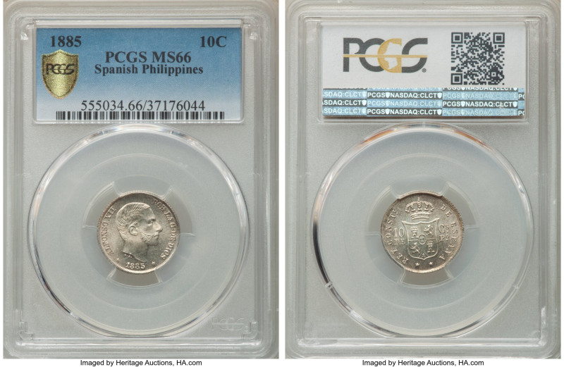 Spanish Colony. Alfonso XII 10 Centavos 1885 MS66 PCGS, Manila mint, KM148. Whol...