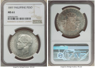 Spanish Colony. Alfonso XIII Peso 1897 SG-V MS61 NGC, Manila mint, KM154, Dav-443. Scarce and popular one year type with lustrous surfaces and light t...