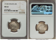 British Colony. Edward VII 20 Cents 1910-B MS62 NGC, Bombay mint, KM22a. An impressively luminous specimen, moderately struck, with notes of russet to...