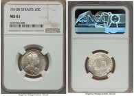 British Colony. Edward VII 20 Cents 1910-B MS61 NGC, Bombay mint, KM22a. A radiant ice silver piece, confidently struck though a hint of weakness pres...